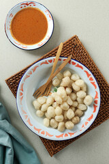Fried Tapioca Balls or Cimol Aci Dikemol Served with Peanut Sauce