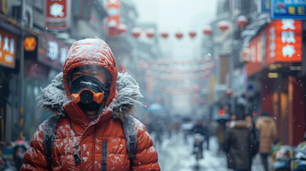 Fototapeta premium photo of Chinese people from rural backgrounds are moving into urban settings created with Generative AI technology