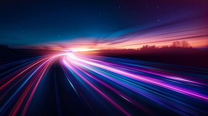 vibrant streak of blue and purple light cuts through the darkness, racing at hyper speed