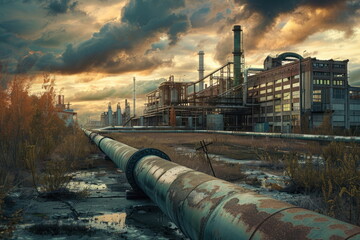 oil pipeline with building background, oil storage