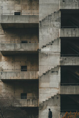 Realistic photography, architectural design, three-story stairs in the building created with Generative AI technology