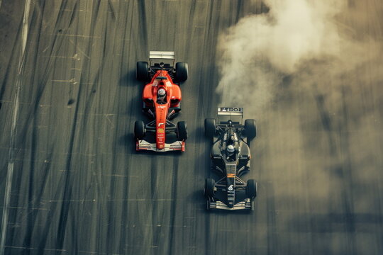 top view of F1 drifting car, Automobile, race track