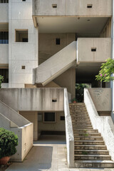 Fototapeta premium Realistic photography, architectural design, three-story stairs in the building created with Generative AI technology