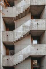 Obraz premium Realistic photography, architectural design, three-story stairs in the building created with Generative AI technology