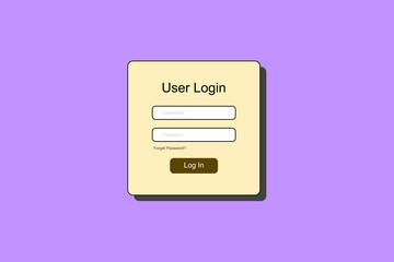 Illustration vector graphic of login form on retro purple background.