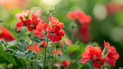 Close up of radish flowers in a garden showing vibrant red blooms