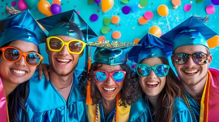 Graduation party flat design, decorated photo booth for graduates, fun and memorable