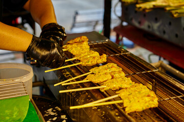 Grilled skewer ground meat on barbecue grill