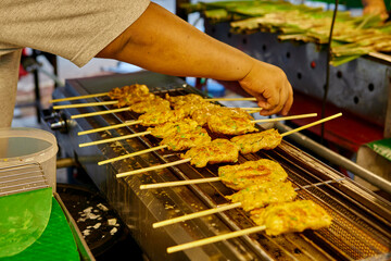 Grilled skewer ground meat on barbecue grill