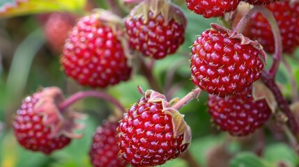 Thimbleberries are red berries with a sweet-tart flavor and a texture similar to raspberries.  