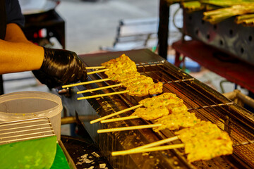 Grilled skewer ground meat on barbecue grill