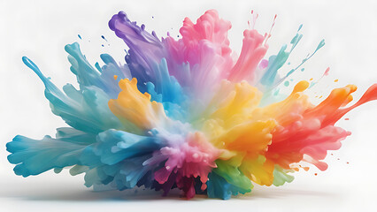 Obraz premium Abstract colorful explosion collides on mid air. Holi powder burst isolated on white background.