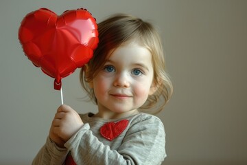 Child Holding a Heart-Shaped Balloon: A young child holding a red heart-shaped balloon