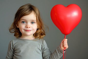 Child Holding a Heart-Shaped Balloon: A young child holding a red heart-shaped balloon