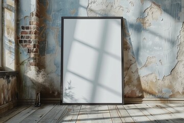 Poster frame mockup on wooden floor created with Generative AI