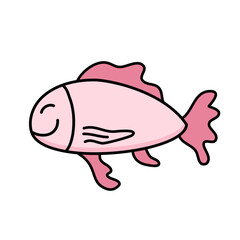Cute Pink Fish Hand Drawn Vector Doodle 