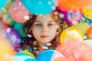 Mesmerized Girl with Colorful Balloons
