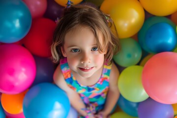 Obraz premium Joyful Girl Surrounded by Colorful Balloons