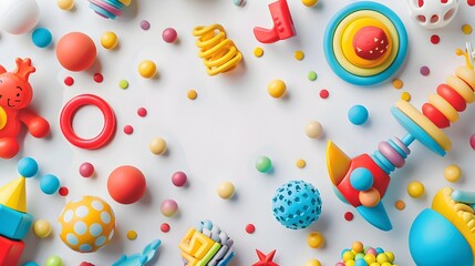 Vibrant Baby Kids Toy Banner with Colorful Educational Toys on White Background for Generative AI Illustration