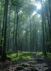 Obraz premium uma floresta de arvores frondosas created with Generative AI technology