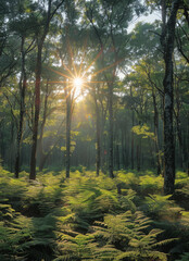 Obraz premium uma floresta de arvores frondosas created with Generative AI technology