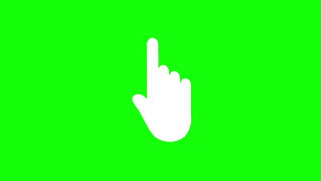 Hand Click Isolated on Green Background (Chroma Key). Animated Internet cursor with many Click sign movements.