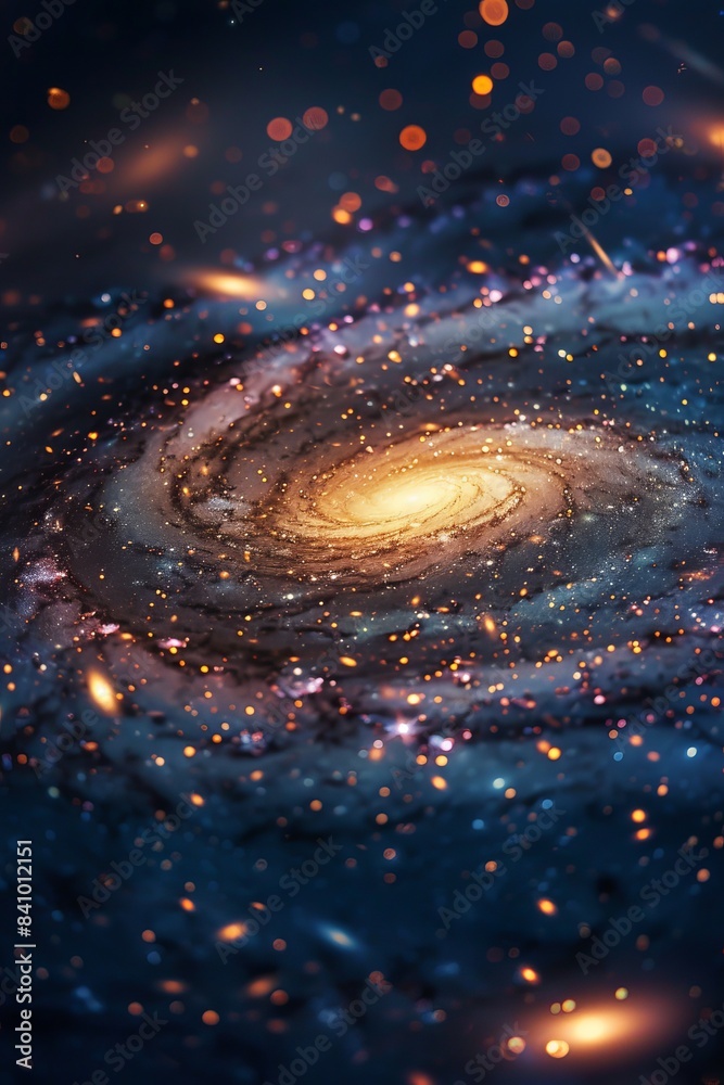 Wall mural vivid portrayal of a vibrant galaxy with swirling patterns of stars and cosmic dust, highlighted by 
