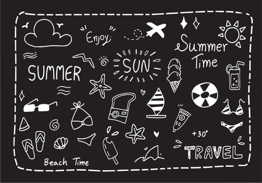 Vector - handrawing doodle art summer concept, summer elements, set of cute doodles.