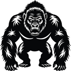 Obraz premium Gorilla animal silhouette black vector illustration white background