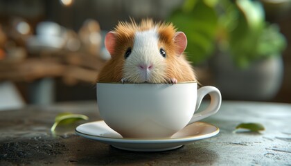 Adorable hamster in a coffee cup ☕🐹 Brings a smile to your face with its cuteness, perfect for adding a touch of whimsy and warmth to your decor or coffee break.