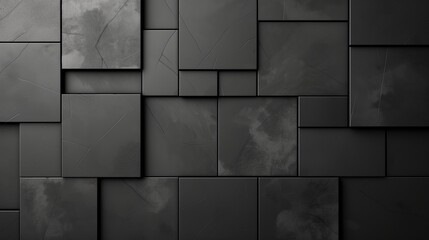 Black Textured Tile Wall Background. Modern Geometric Pattern with Dark Tiles.