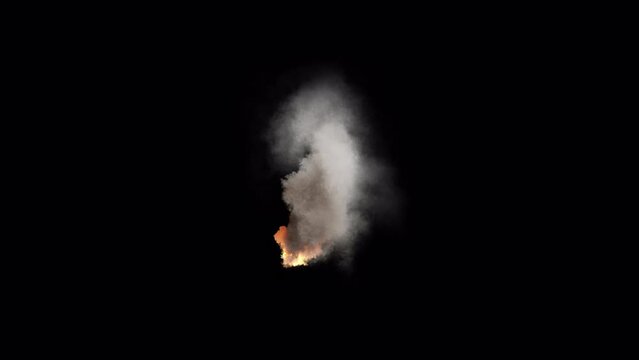 Fire with smoke coming off it with a slight vorticity, 4K 30p WITH ALPHA CHANNEL for transparent background