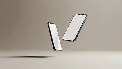 Two cell phones are shown in the air, one on top of the other