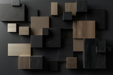 Abstract geometric blocks on black background