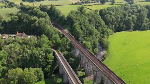 Aerial view of the Chirk Aqueduct and the Chirk Railway Viaduct in Wales