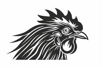 Fototapeta premium Detailed black and white rooster head illustration