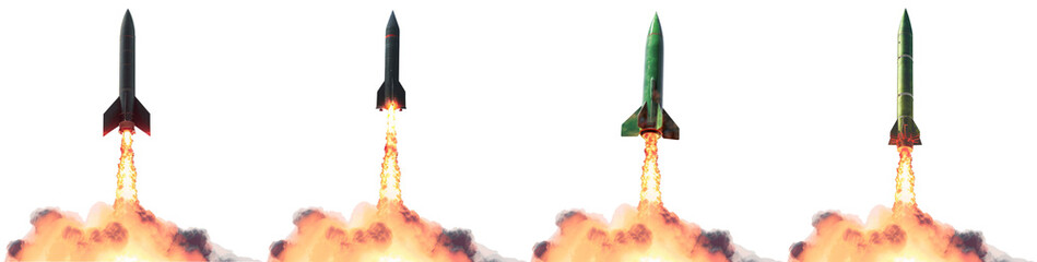 Fototapeta premium Missile launch animations for action-packed, isolated on transparent png background
