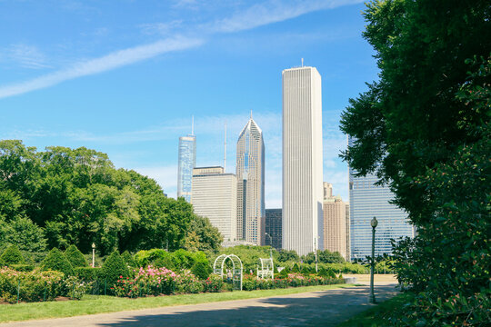 Downtown Chicago with Tall Buildings on a wonderful sunny day.