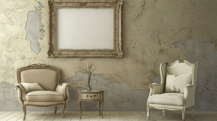 Living Room Featuring a Beige Wall, an Inviting Armchair and Sofa, and a Rustic Frame Adding a Touch of Farmhouse Charm