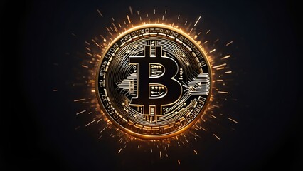Fototapeta premium Glowing Bitcoin on a Dark Background. 3D render