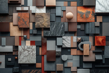 Abstract geometric blocks on black background