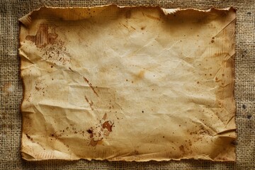 Blank aged paper sheet as old dirty frame background with dust and stains. Front view. Vintage and antique art concept. Detailed closeup studio shot. Toned - generative ai