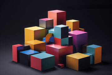 Obraz premium Abstract geometric blocks on black background