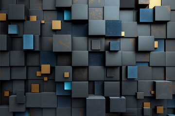 Abstract geometric blocks on black background