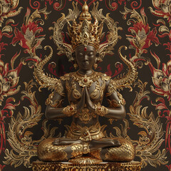 Fototapeta premium Seamless pattern of flowers and gods on the fabric.