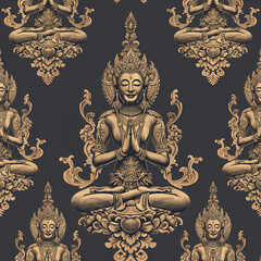 Fototapeta premium Seamless pattern of flowers and gods on the fabric.