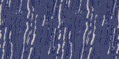 Denim blue dye effect seamless woven linen background, Distressed ink blotch mottled repeat pattern design for fashion border banner ribbon.