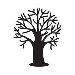 Tree icon design. Black silhouette. Leafless branches. Vector illustration.