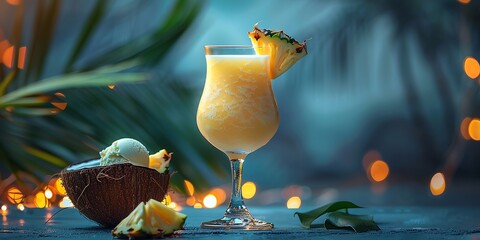 Illustration wallpaper of a sweet, fresh cocktail that soothes the throat, relieves thirst, from the essence of fresh fruit