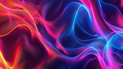 Obraz premium Electric dance of neon waves, vivid backdrop, illuminated abstract background modern digital art, transparent colorful ribbon neon lines